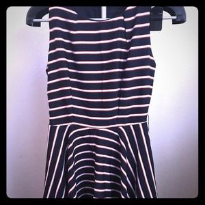 Blue dress with white and red stripes